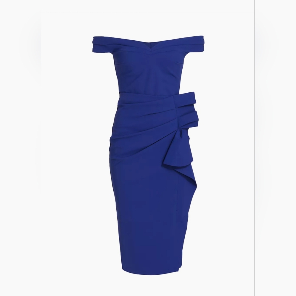 Chiara Boni La Petite Robe Off-the-Shoulder Midi Cocktail Dress